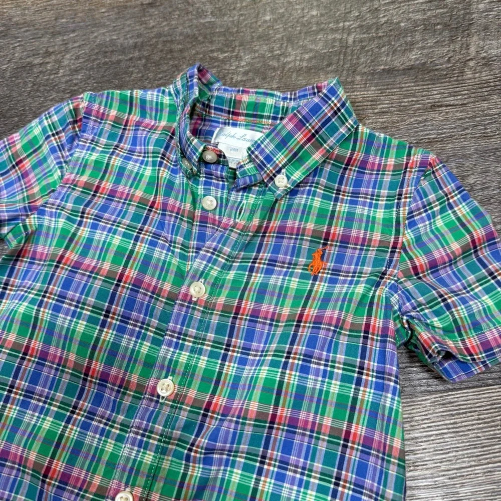 Vintage Ralph Lauren Baby Boy Plaid Romper Multi‎ Color 24M